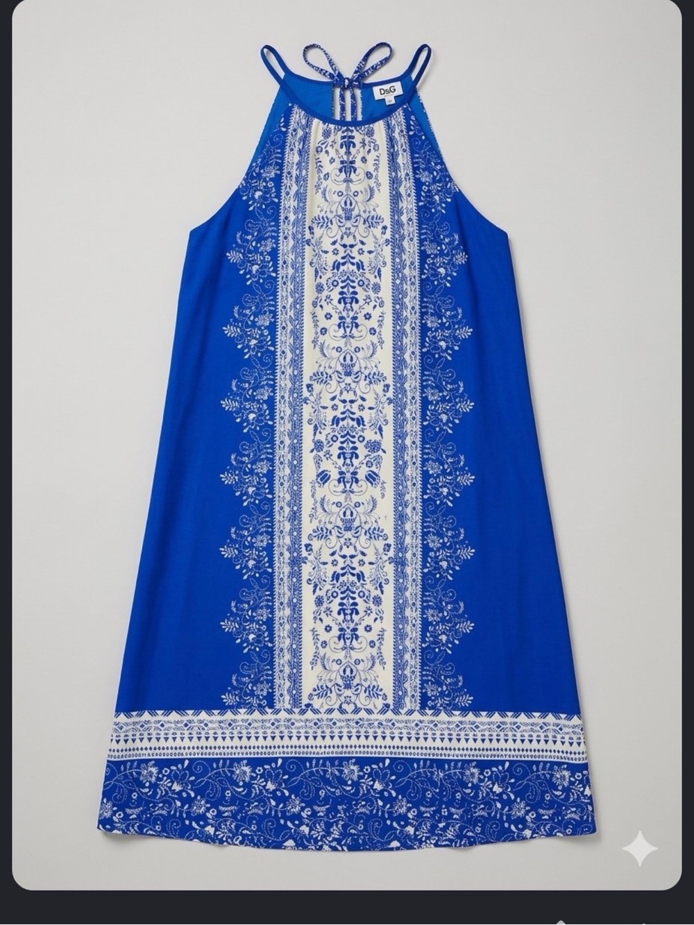 D&G Blue and White Halter Midi Dress with Center Panel Print